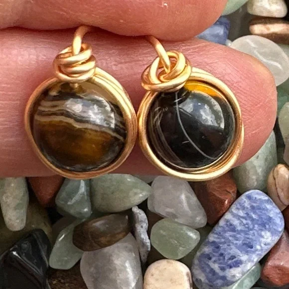 Crazy lace Agate/Laguna Agate gold drops studs bohemian earrings/happiness - Picture 2 of 5